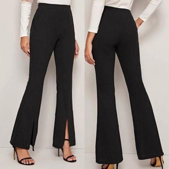WILA Pants - Slit hem flared black dress pants minimalist 💙